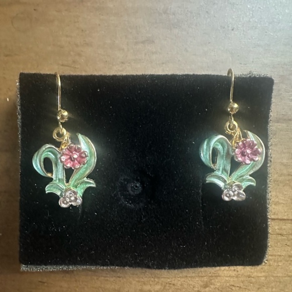 South Carolina Green and Pink Floral Dangle Earrings